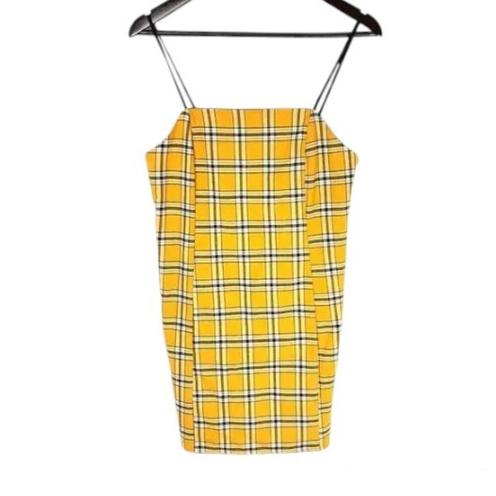 Urban Outfitters Yellow Black Plaid Slip Dress Medium